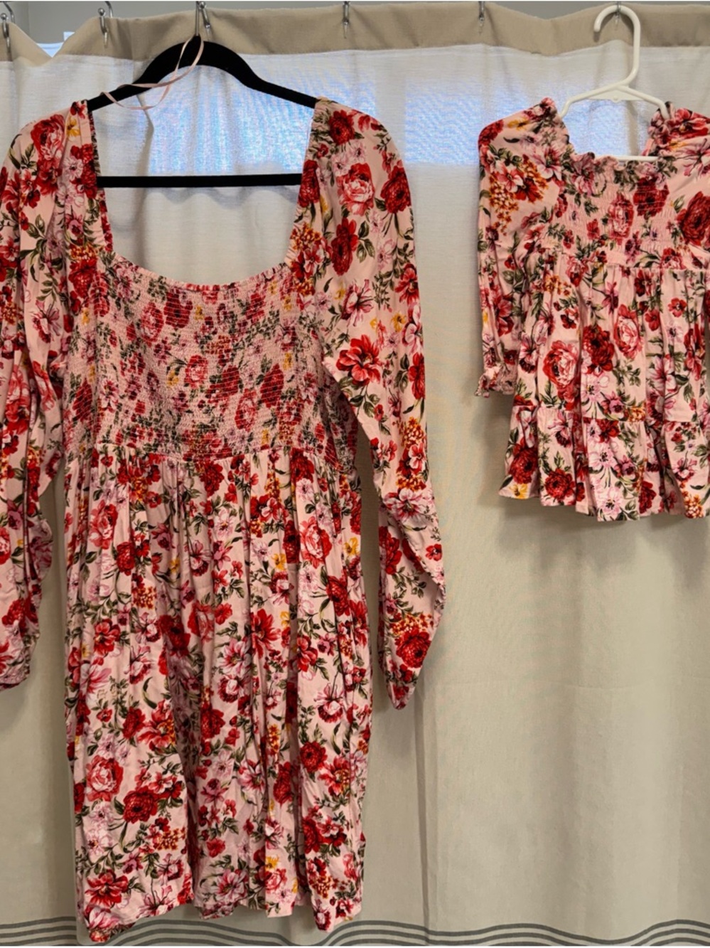 Mommy and Me Pink Floral Smocked Square-Neck Dress